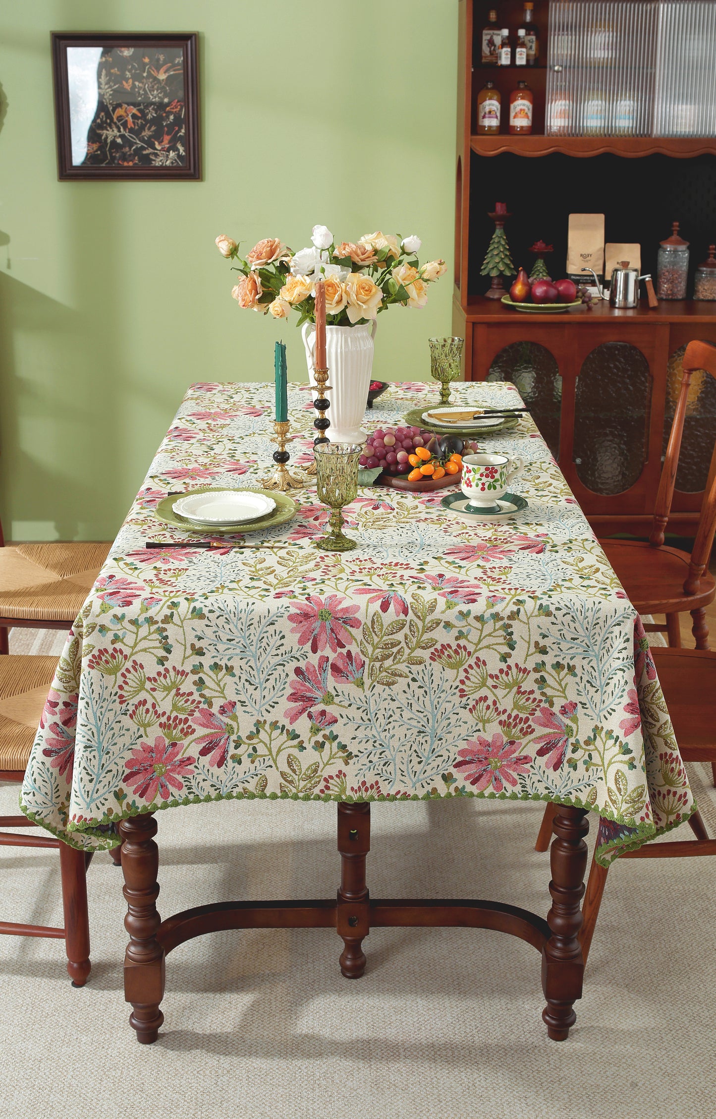 LaLuna Home Chunjiang Town Jacquard  Tablecloth with Shell Trim - Spring Town
