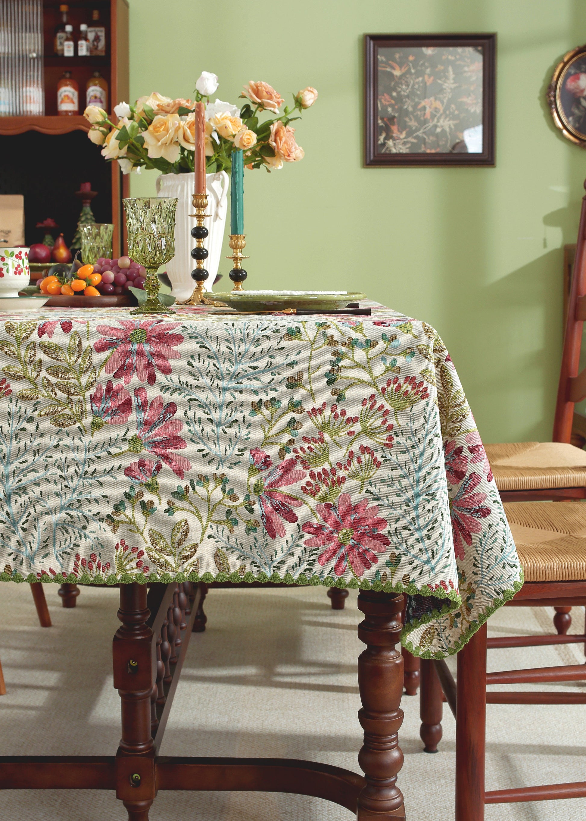 LaLuna Home Chunjiang Town Jacquard  Tablecloth with Shell Trim - Spring Town