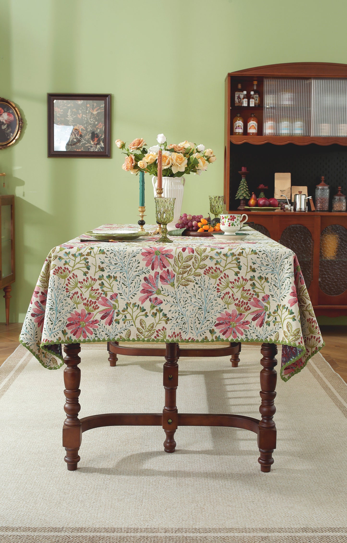 LaLuna Home Chunjiang Town Jacquard  Tablecloth with Shell Trim - Spring Town