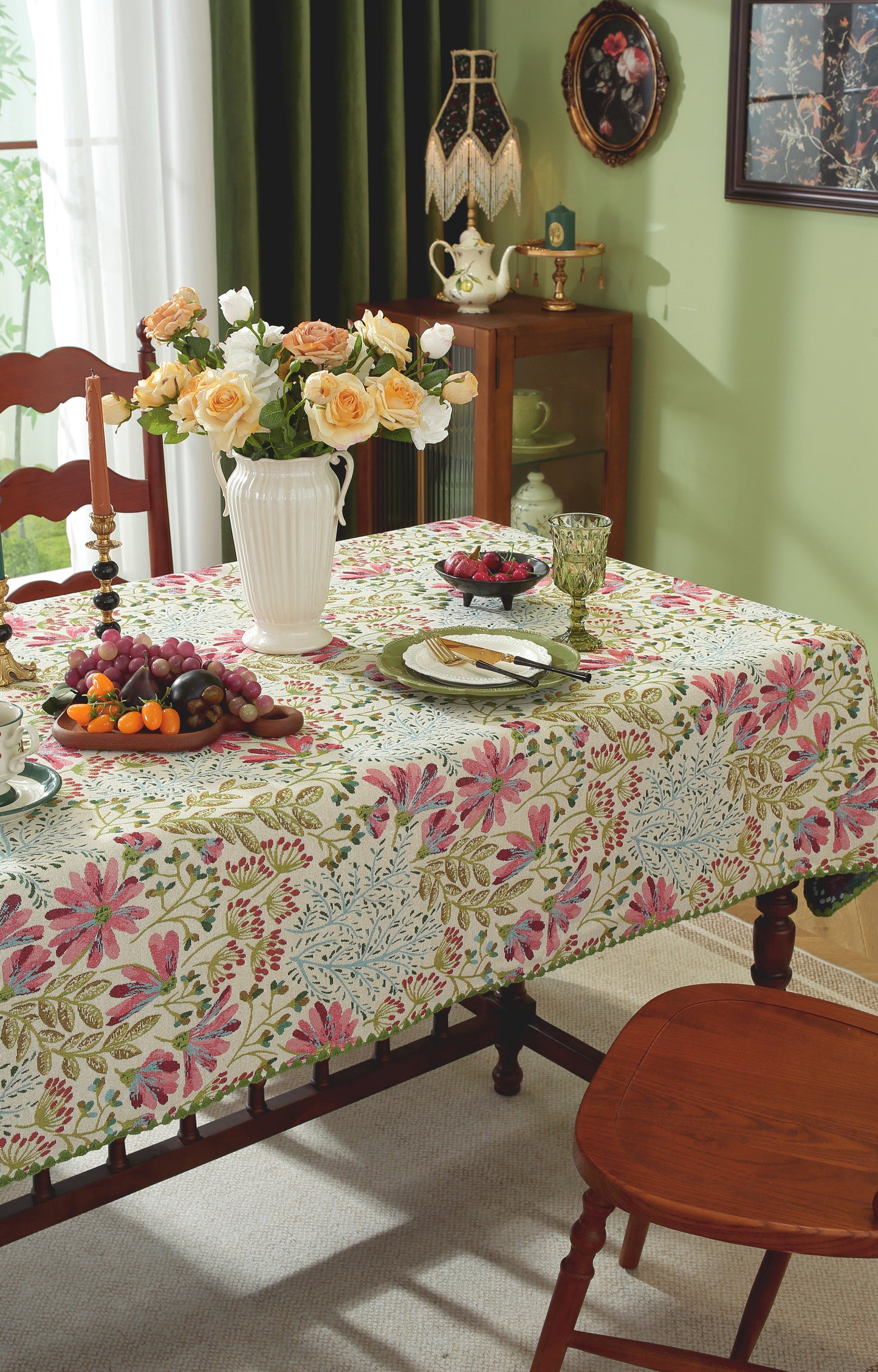 LaLuna Home Chunjiang Town Jacquard  Tablecloth with Shell Trim - Spring Town
