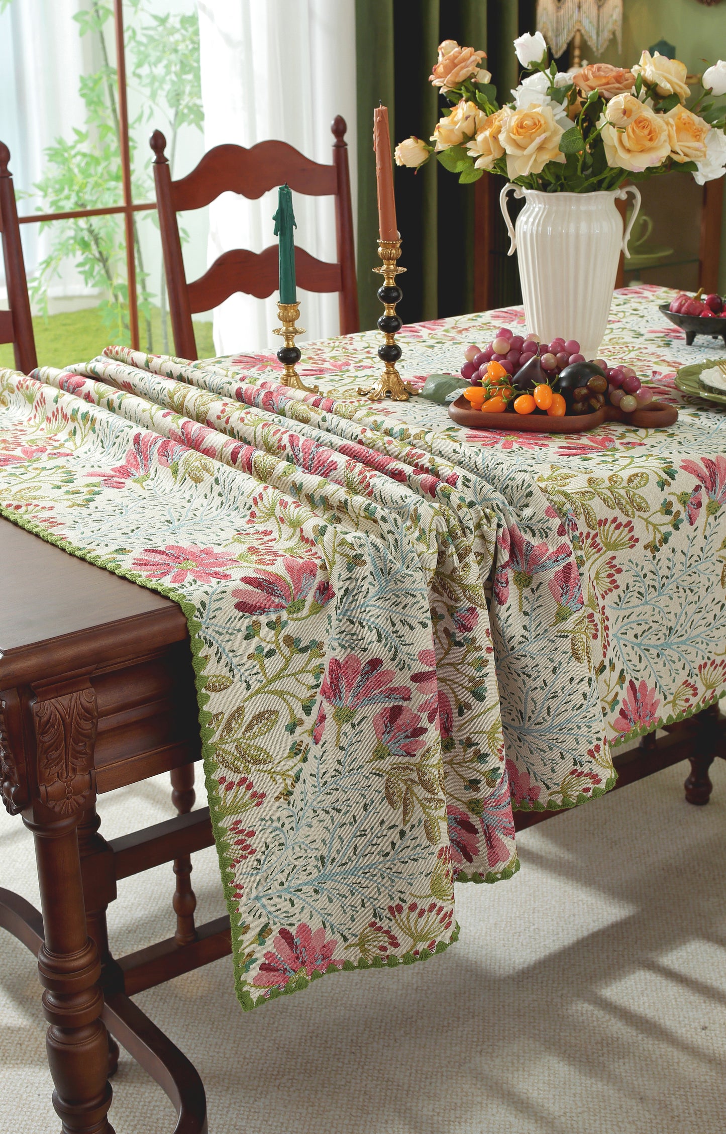 LaLuna Home Chunjiang Town Jacquard  Tablecloth with Shell Trim - Spring Town