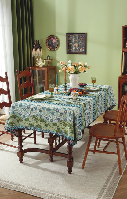 LaLuna Home Chunjiang Town Jacquard  Tablecloth with Shell Trim - Spring Tree