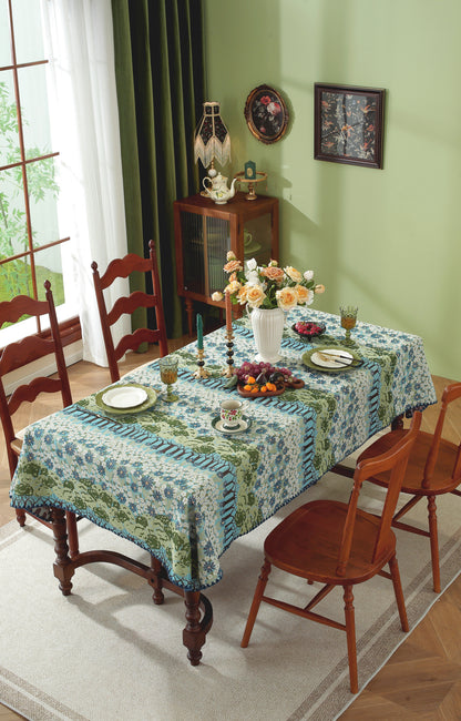 LaLuna Home Chunjiang Town Jacquard  Tablecloth with Shell Trim - Spring Tree
