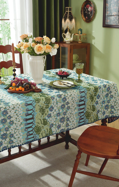 LaLuna Home Chunjiang Town Jacquard  Tablecloth with Shell Trim - Spring Tree