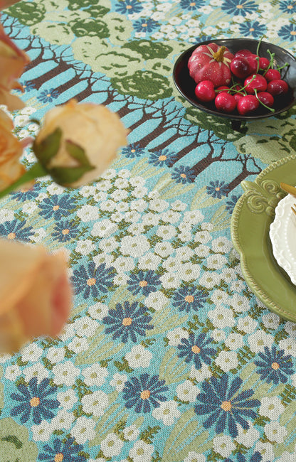 LaLuna Home Chunjiang Town Jacquard  Tablecloth with Shell Trim - Spring Tree