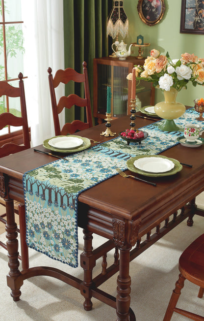 LaLuna Home Chunjiang Town Floral Jacquard Table Runner with Shell Trim - Spring Tree 35*240cm / 14*94in