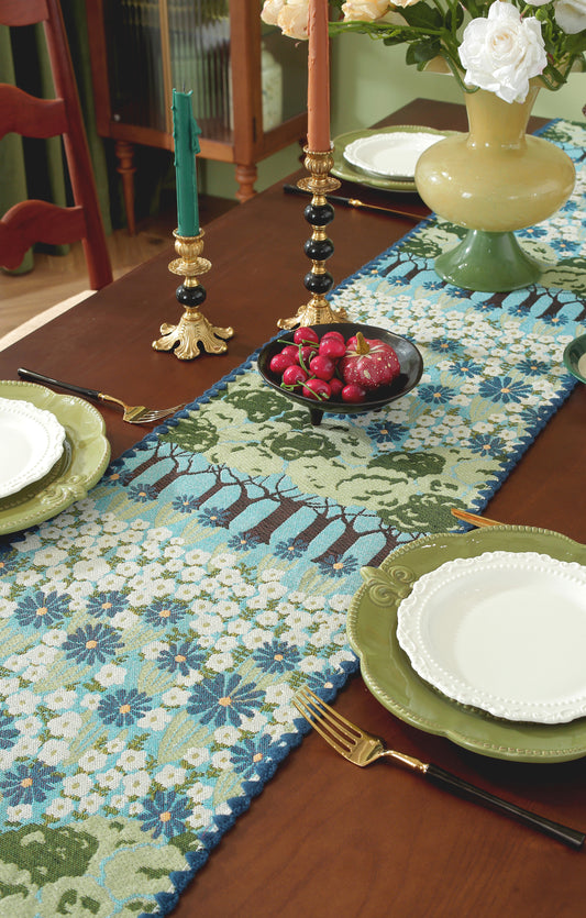 LaLuna Home Chunjiang Town Floral Jacquard Table Runner with Shell Trim - Spring Tree 35*160cm / 14*63in