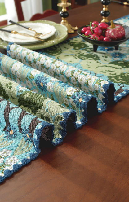 LaLuna Home Chunjiang Town Floral Jacquard Table Runner with Shell Trim - Spring Tree 35*350cm / 14*138in