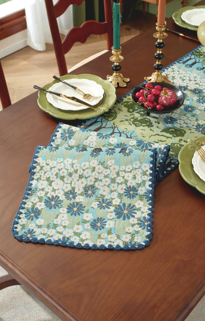 LaLuna Home Chunjiang Town Floral Jacquard Table Runner with Shell Trim - Spring Tree 35*300cm / 14*118in