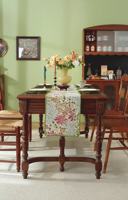 LaLuna Home Chunjiang Town Floral Jacquard Table Runner with Shell Trim - Spring Town 35*180cm / 14*71in