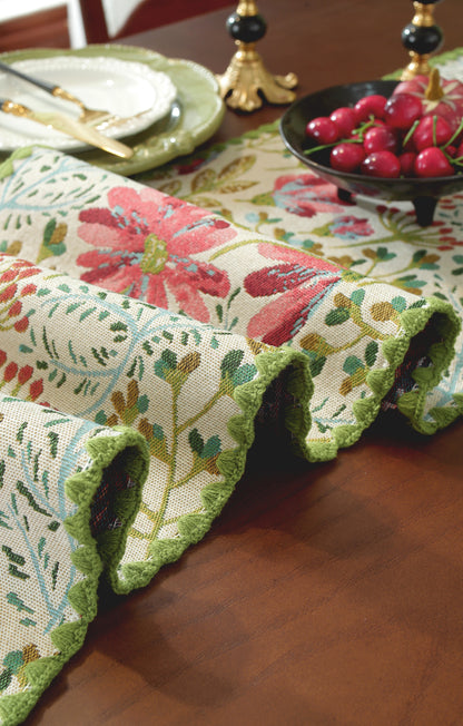 LaLuna Home Chunjiang Town Floral Jacquard Table Runner with Shell Trim - Spring Town 35*350cm / 14*138in