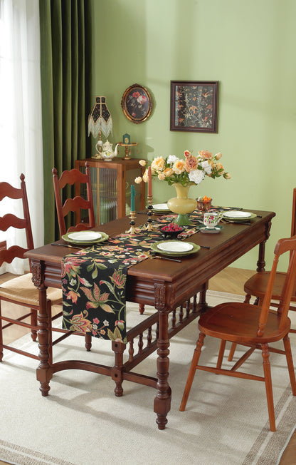 LaLuna Home Chunjiang Town Floral Jacquard Table Runner - Dark Night 35*270cm / 14*106in