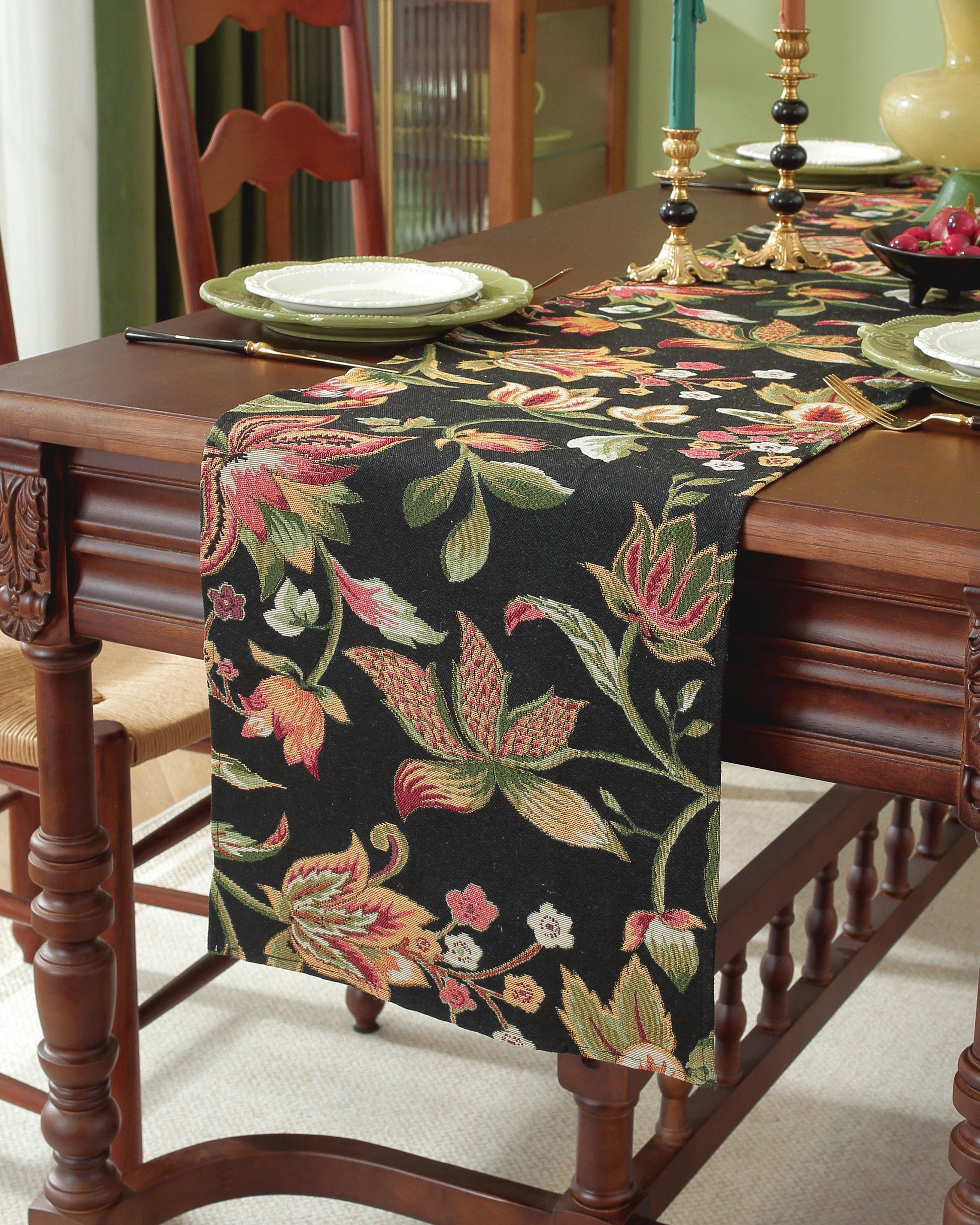 LaLuna Home Chunjiang Town Floral Jacquard Table Runner - Dark Night 35*120cm / 14*47in