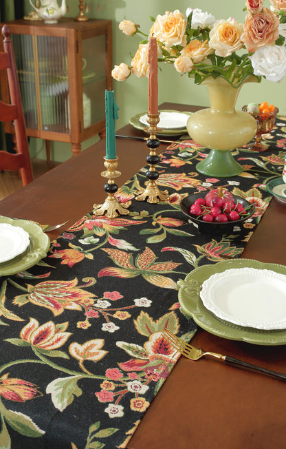 LaLuna Home Chunjiang Town Floral Jacquard Table Runner - Dark Night 35*160cm / 14*63in
