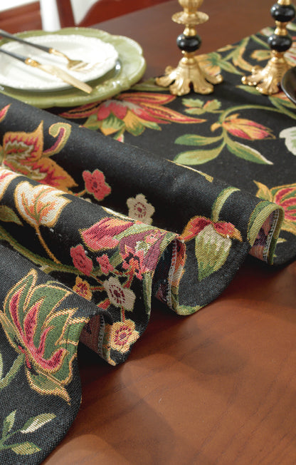 LaLuna Home Chunjiang Town Floral Jacquard Table Runner - Dark Night 35*350cm / 14*138in
