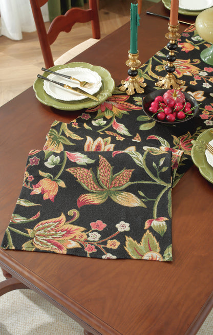 LaLuna Home Chunjiang Town Floral Jacquard Table Runner - Dark Night 35*300cm / 14*118in