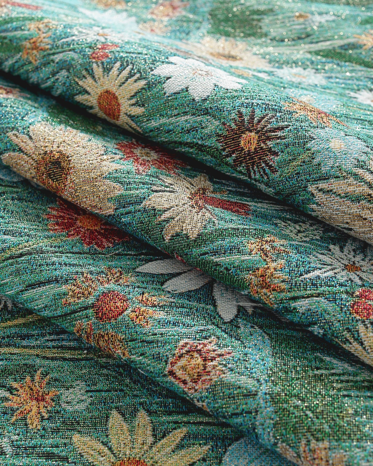 LaLuna Home Golden Thread Floral Jacquard  Tablecloth with Shell Trim - Colorful Chrysanthemum