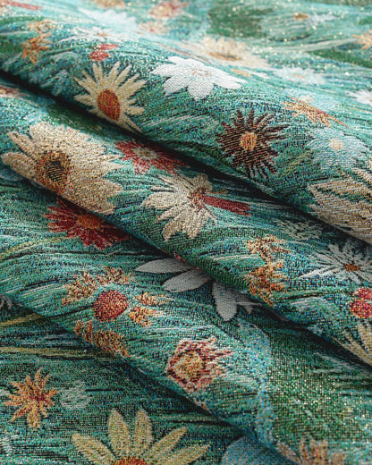 LaLuna Home Golden Thread Floral Jacquard  Tablecloth with Shell Trim - Colorful Chrysanthemum