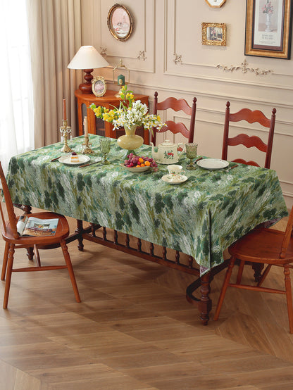 LaLuna Home Vintage Green Prairie Nature Abstract Jacquard Tablecloth