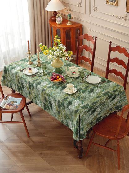 LaLuna Home Vintage Green Prairie Nature Abstract Jacquard Tablecloth