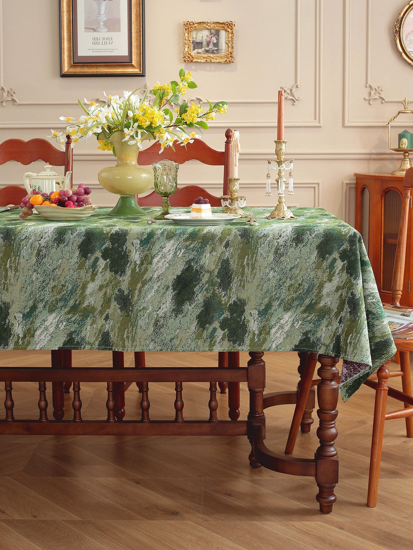 LaLuna Home Vintage Green Prairie Nature Abstract Jacquard Tablecloth 140*140cm / 55*55in