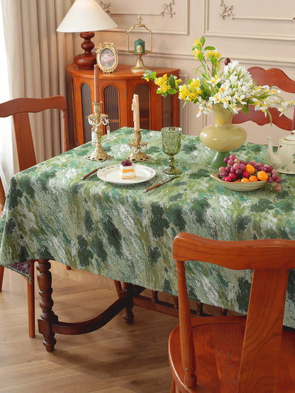 LaLuna Home Vintage Green Prairie Nature Abstract Jacquard Tablecloth