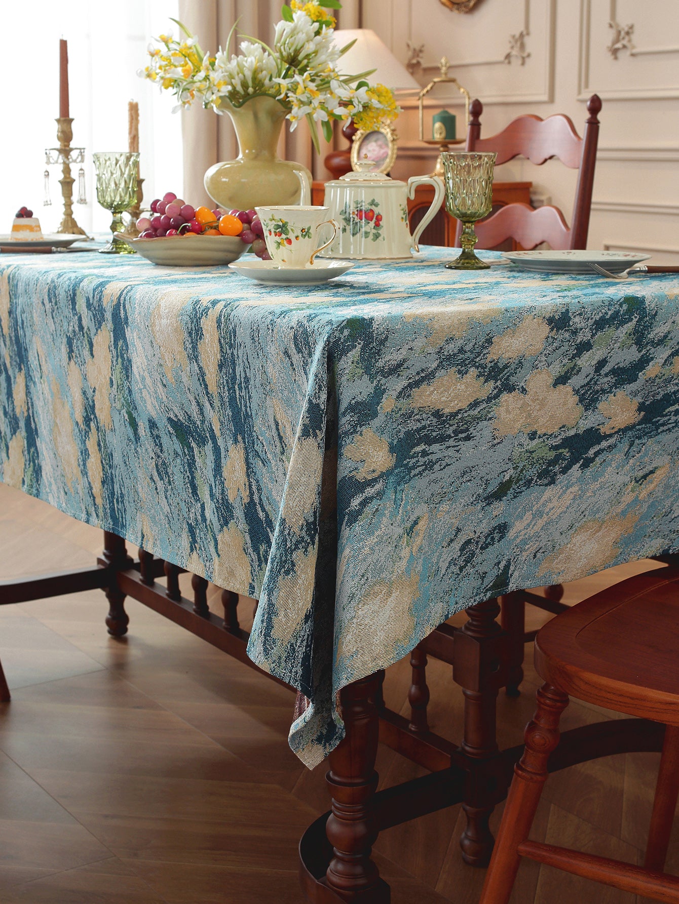 LaLuna Home Vintage Blue Sky Nature Abstract Jacquard Tablecloth