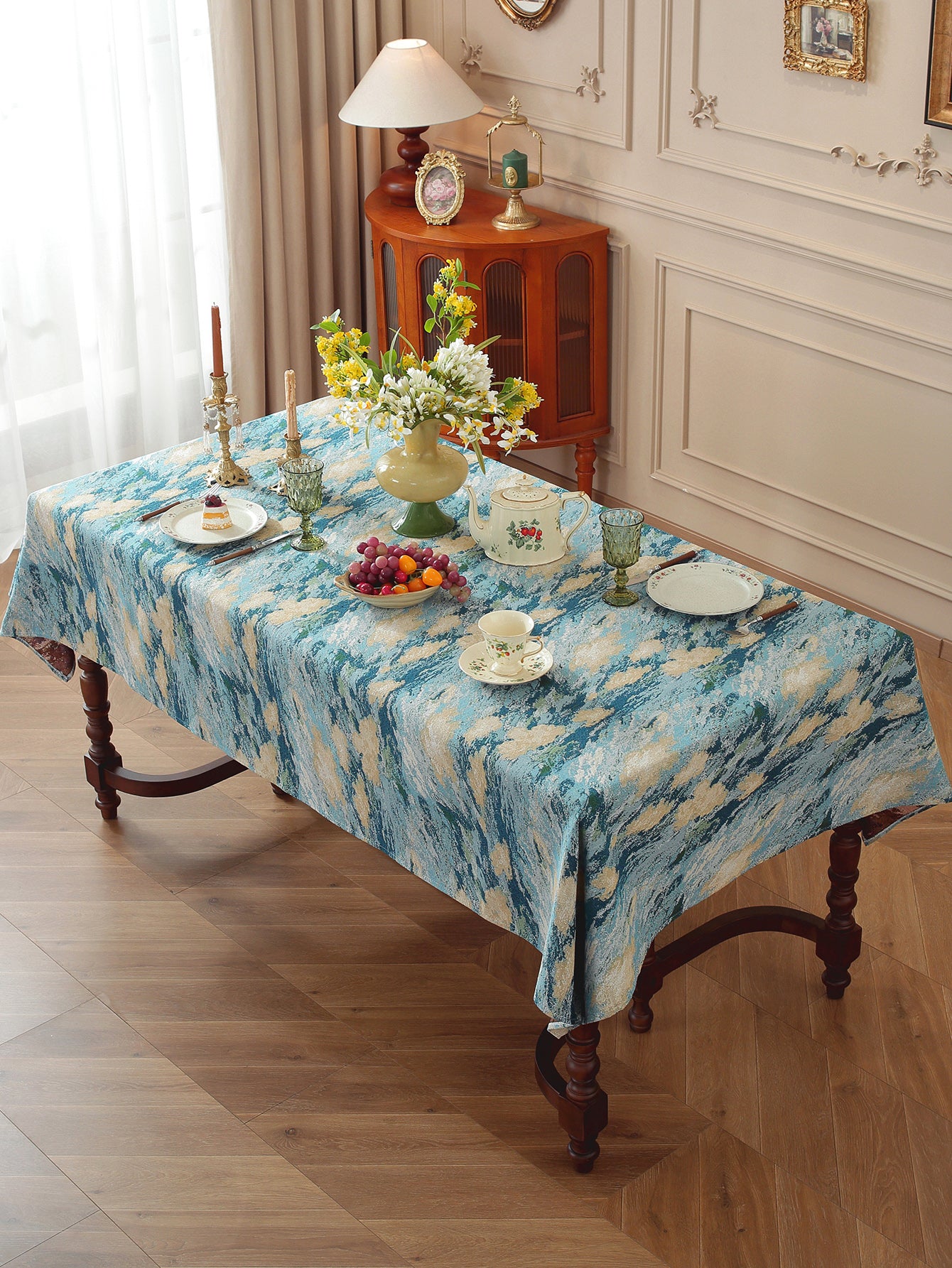 LaLuna Home Vintage Blue Sky Nature Abstract Jacquard Tablecloth