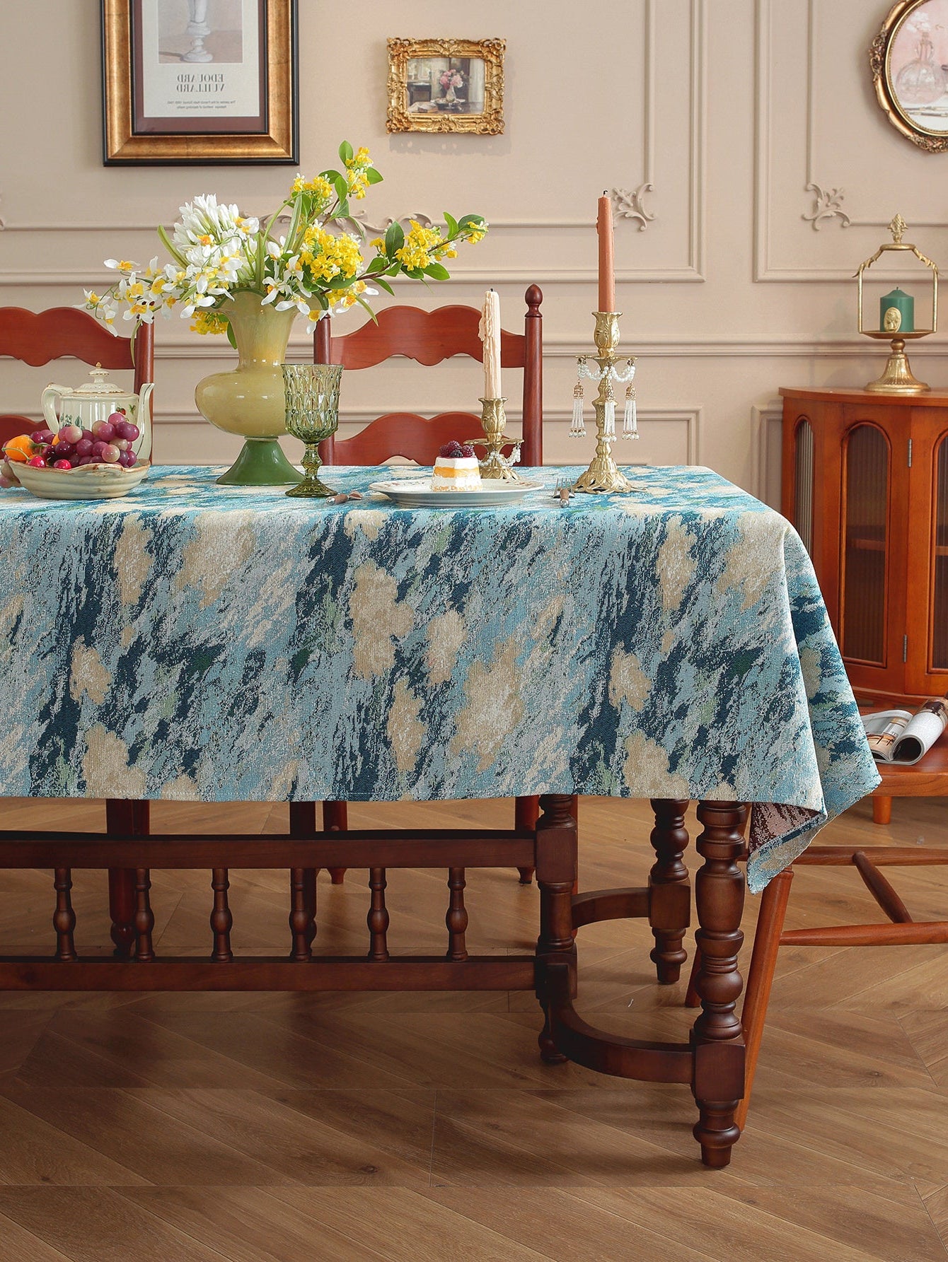 LaLuna Home Vintage Blue Sky Nature Abstract Jacquard Tablecloth 140*140cm / 55*55in