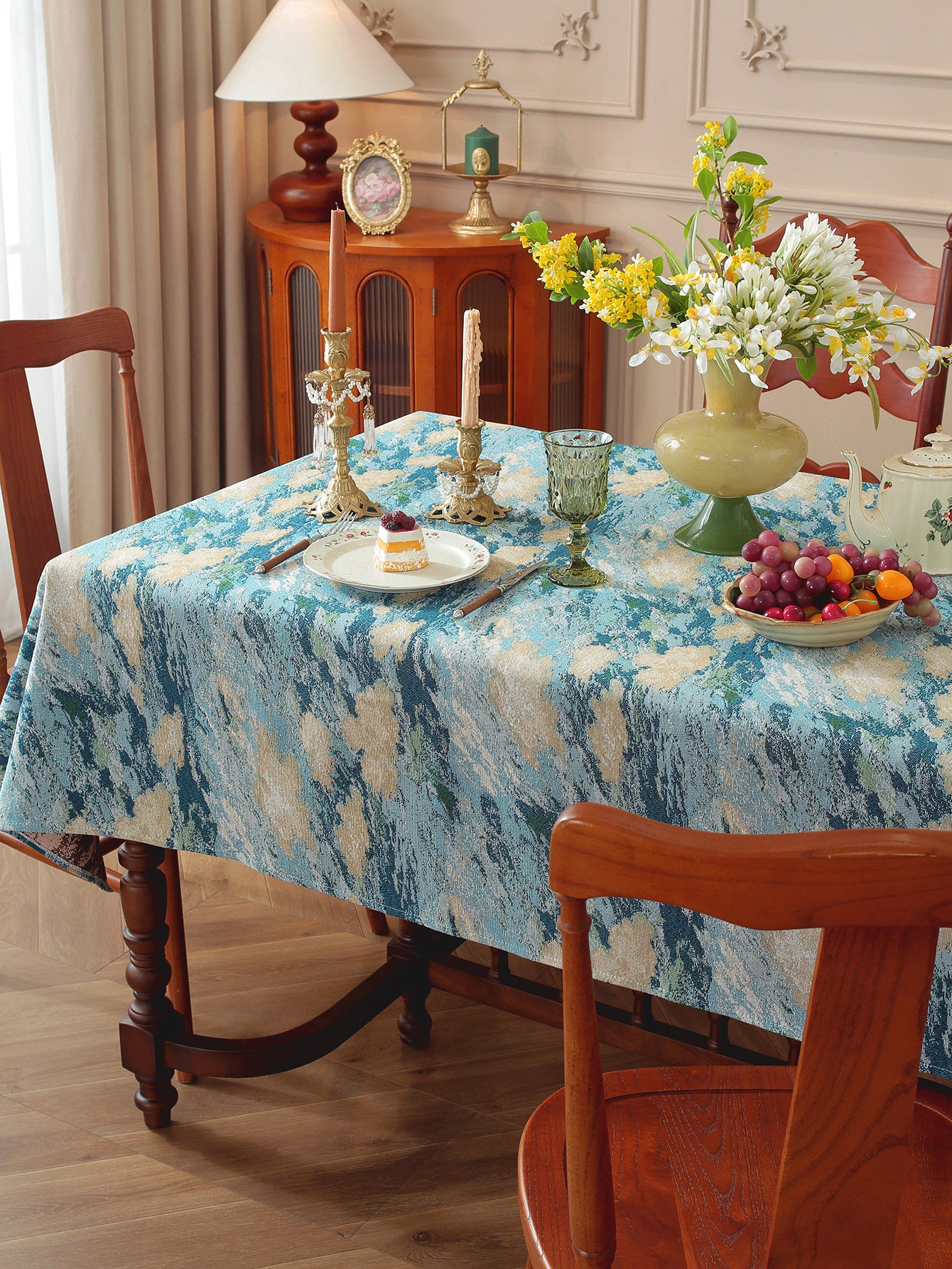 LaLuna Home Vintage Blue Sky Nature Abstract Jacquard Tablecloth