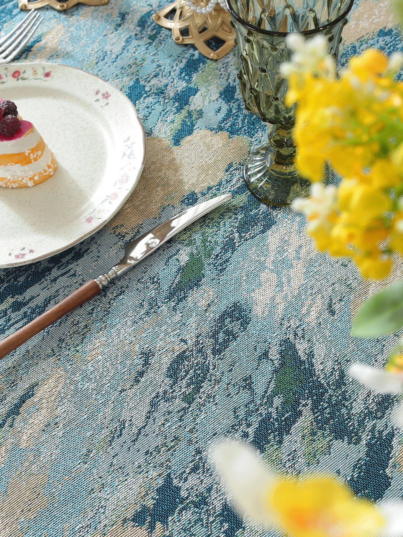 LaLuna Home Vintage Blue Sky Nature Abstract Jacquard Tablecloth
