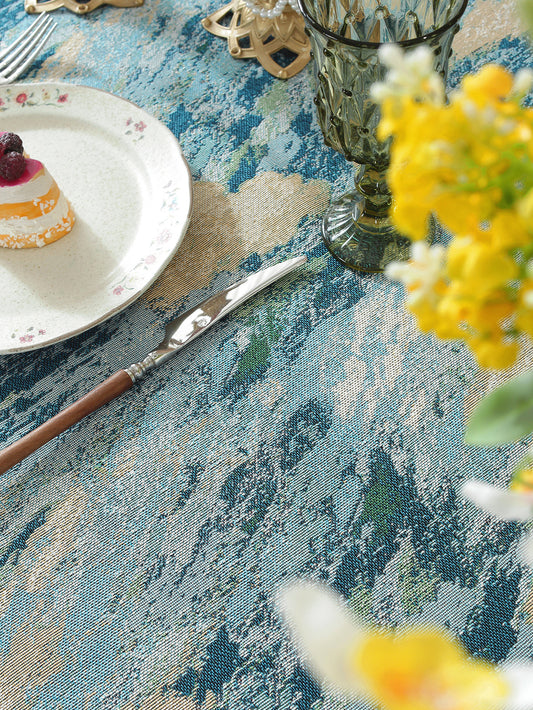 LaLuna Home Vintage Blue Sky Nature Abstract Jacquard Tablecloth