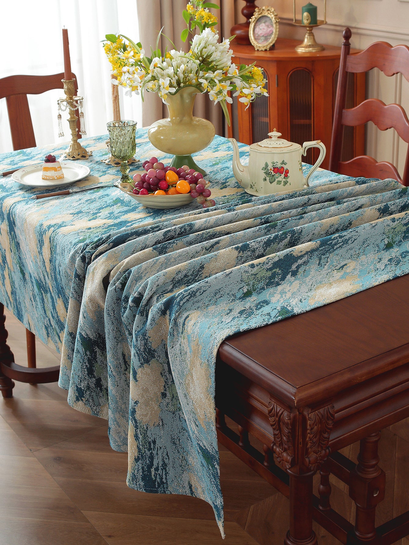 LaLuna Home Vintage Blue Sky Nature Abstract Jacquard Tablecloth