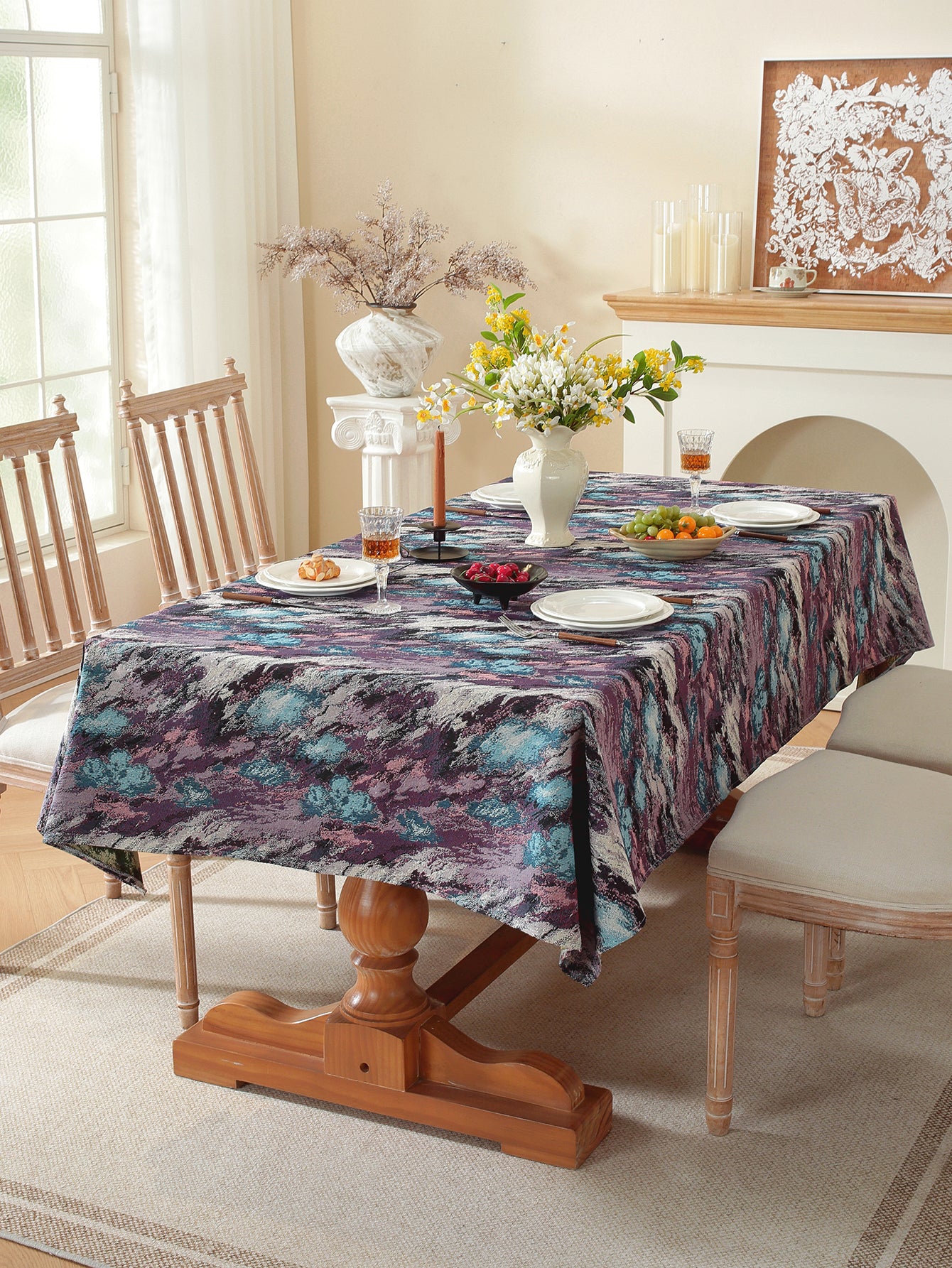 LaLuna Home Vintage Purple Haze Nature Abstract Jacquard Tablecloth