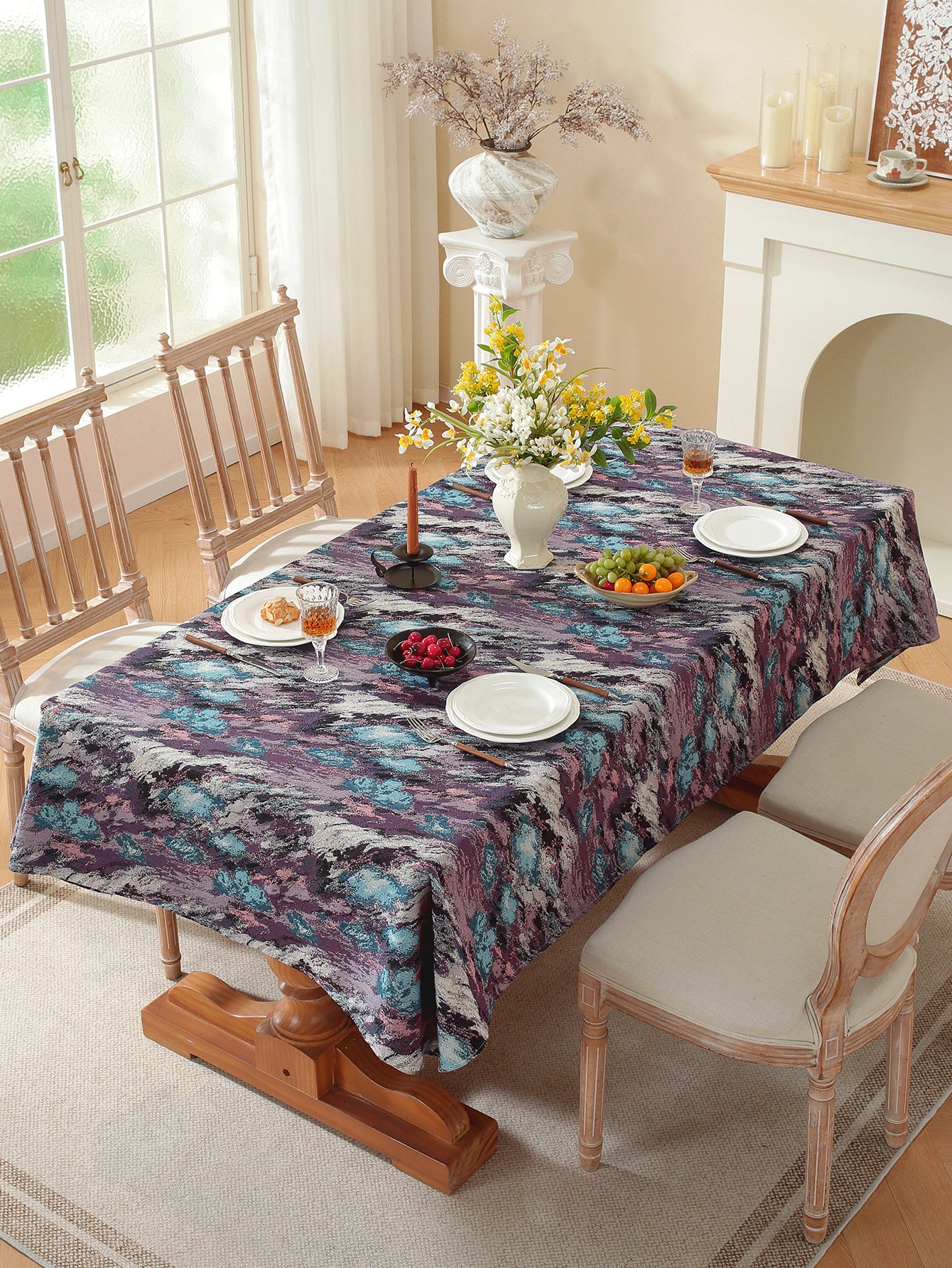LaLuna Home Vintage Purple Haze Nature Abstract Jacquard Tablecloth