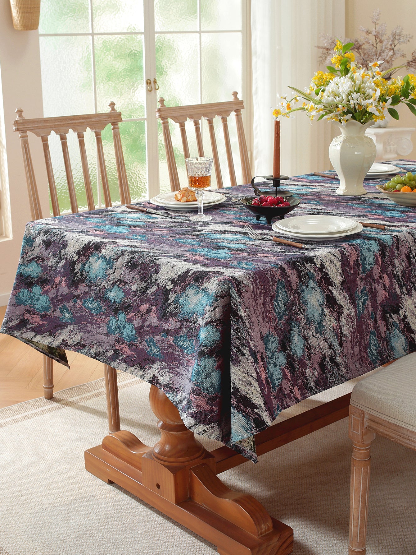LaLuna Home Vintage Purple Haze Nature Abstract Jacquard Tablecloth