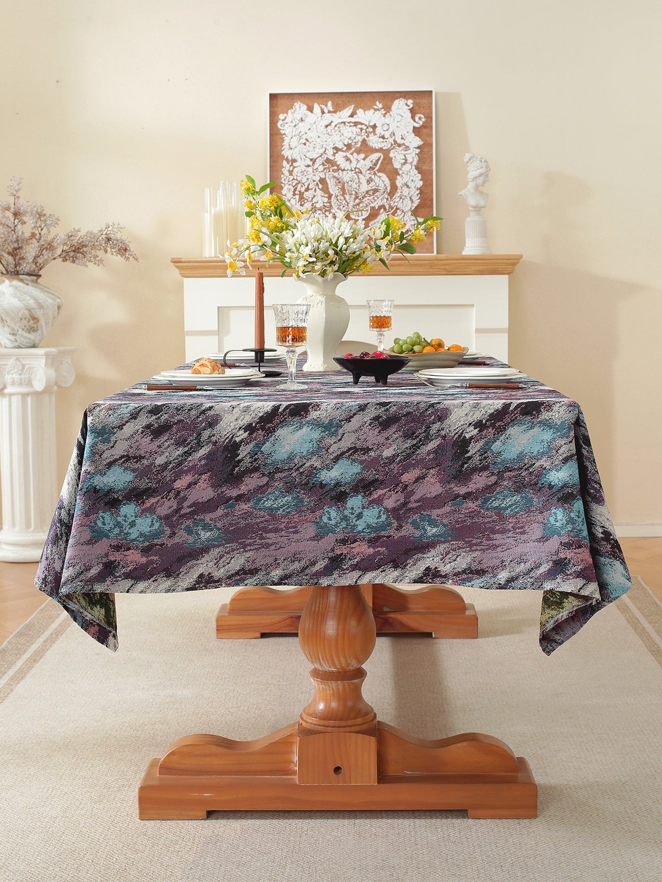 LaLuna Home Vintage Purple Haze Nature Abstract Jacquard Tablecloth 140*140cm / 55*55in