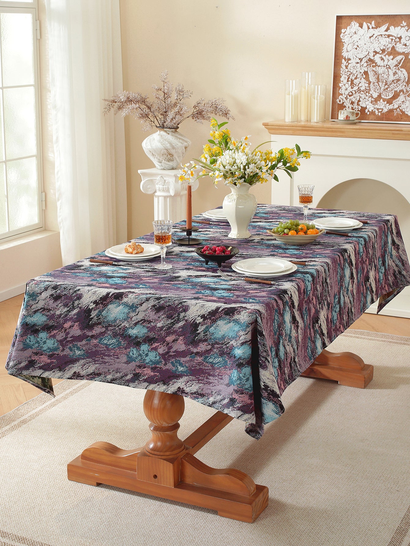 LaLuna Home Vintage Purple Haze Nature Abstract Jacquard Tablecloth