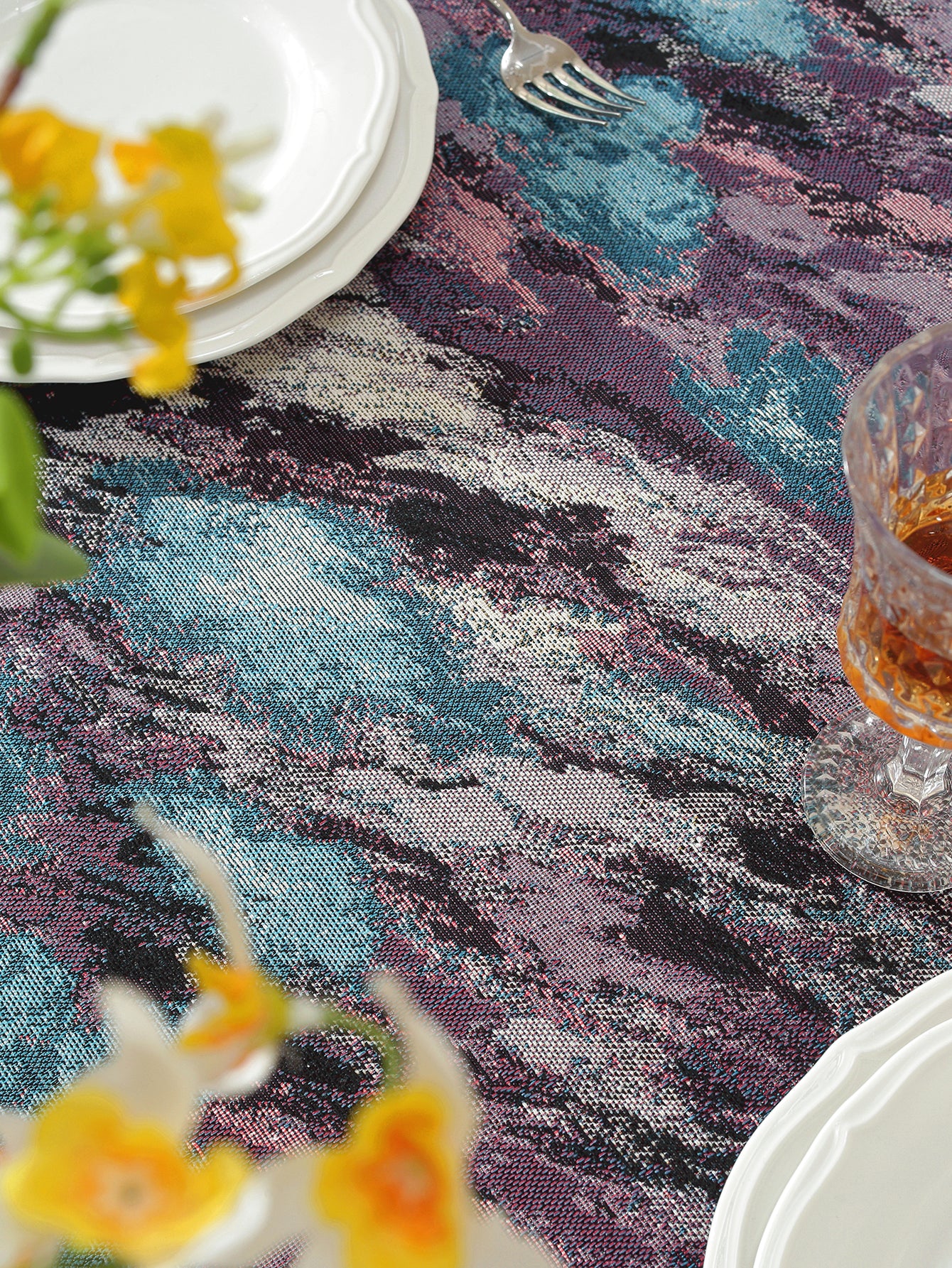 LaLuna Home Vintage Purple Haze Nature Abstract Jacquard Tablecloth