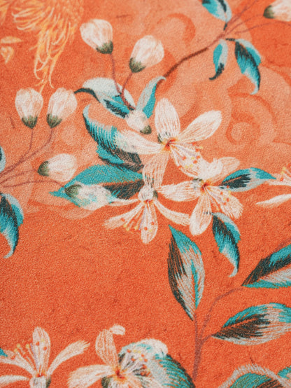 Chinoiserie Retro Orange Floral Tablecloth with Lace Ruffled Trim