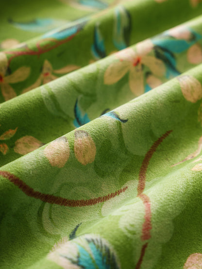 Chinoiserie Verdant Floral Tablecloth with Lace Ruffled Trim