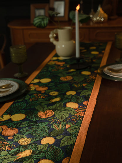 LaLuna Home Vintage Lemon Vine Jacquard Table Runner with Tassels