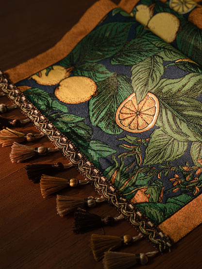 LaLuna Home Vintage Lemon Vine Jacquard Table Runner with Tassels