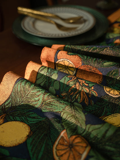 LaLuna Home Vintage Lemon Vine Jacquard Table Runner with Tassels
