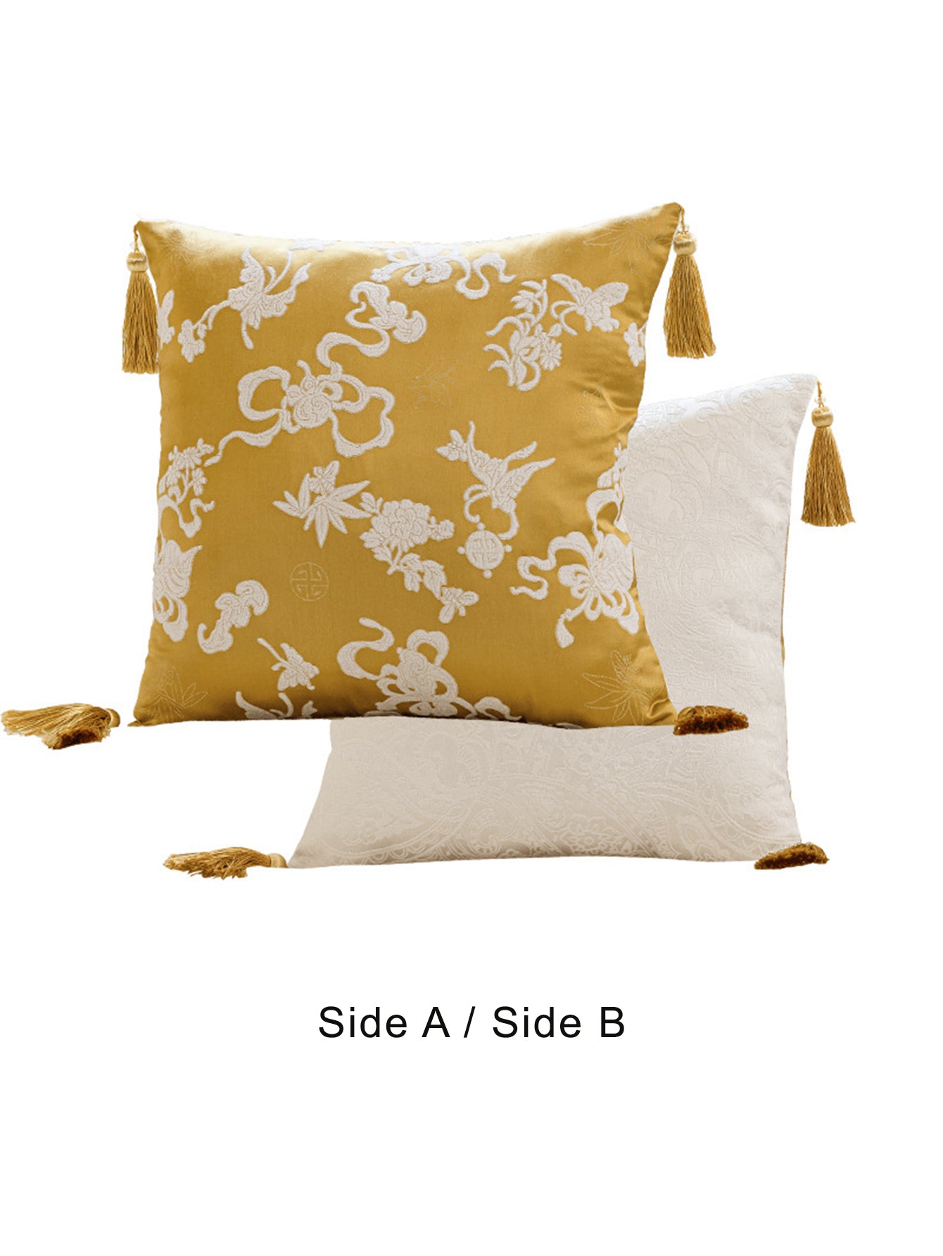 Chinoiserie Fulu Mantang Golden Jacquard Throw Pillow
