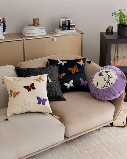 LaLuna Home Chinoiserie Butterfly Embroidered Velvet Throw Pillow - Black