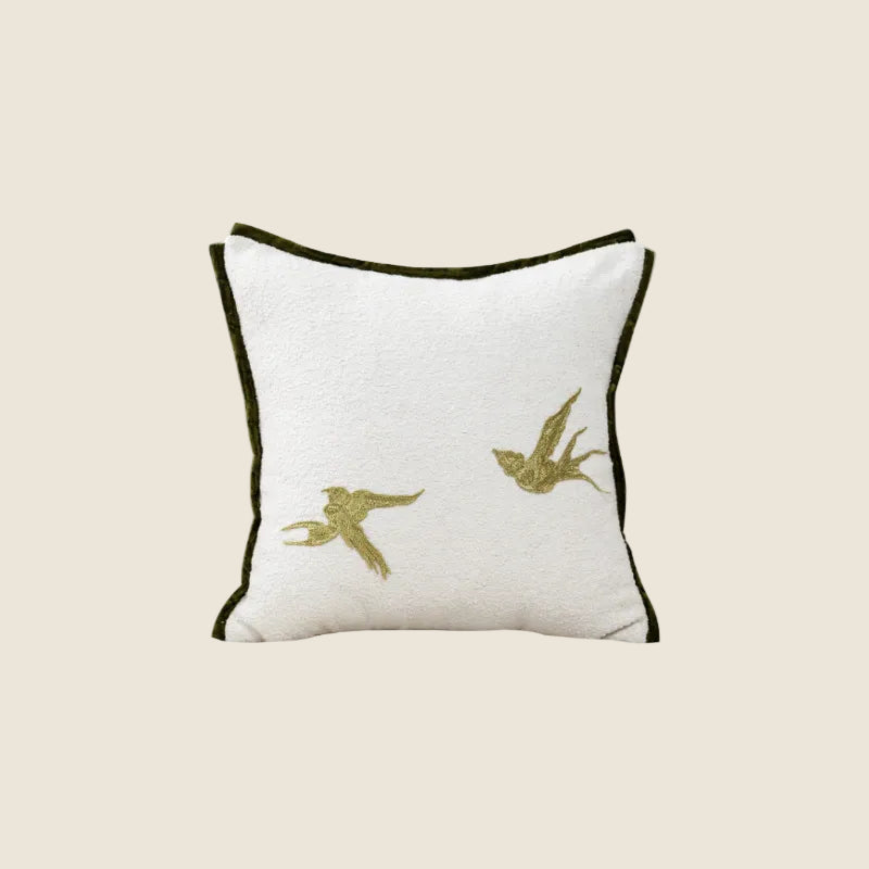 LaLuna Home Chinoiserie Golden Swallows Embroidered Throw Pillow