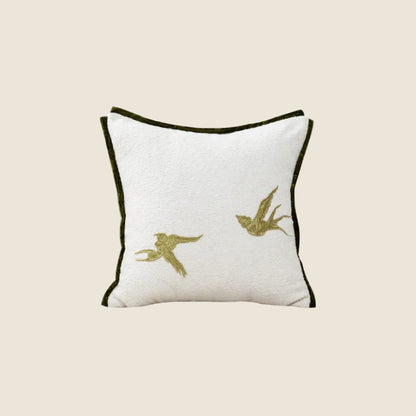 LaLuna Home Chinoiserie Golden Swallows Embroidered Throw Pillow