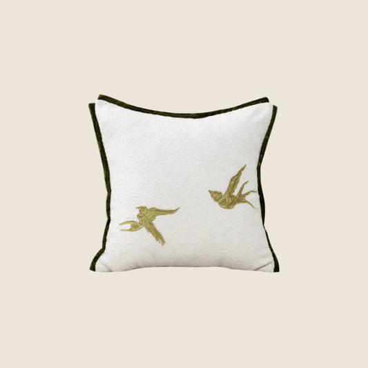 LaLuna Home Chinoiserie Golden Swallows Embroidered Throw Pillow