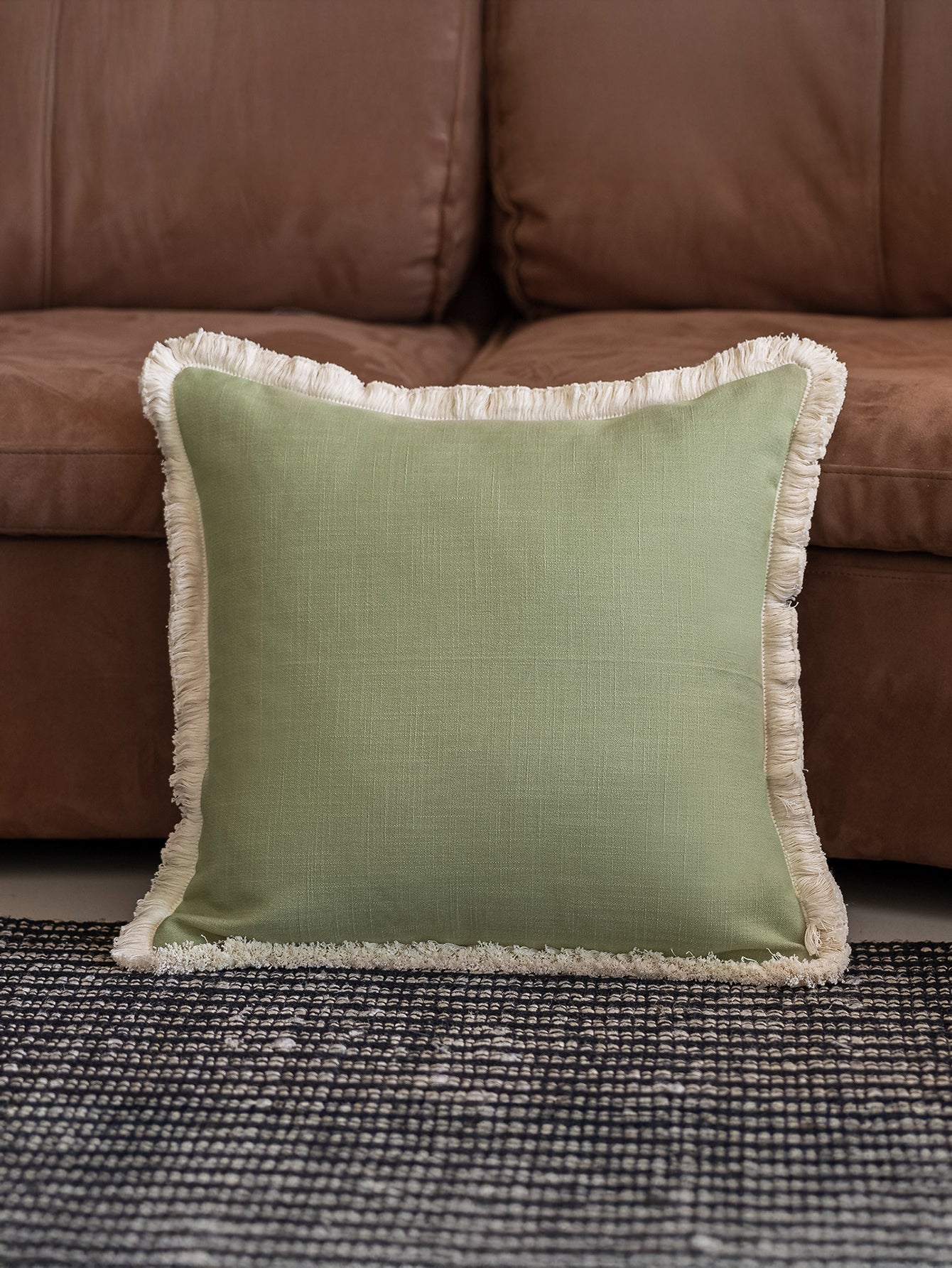 Chinoiserie Green Lotus Serenity Throw Pillow with Tassel Trim